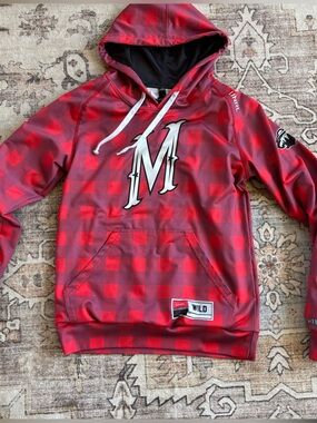 UNRL MN Wild Hockey Red Plaid Kids Hoodie